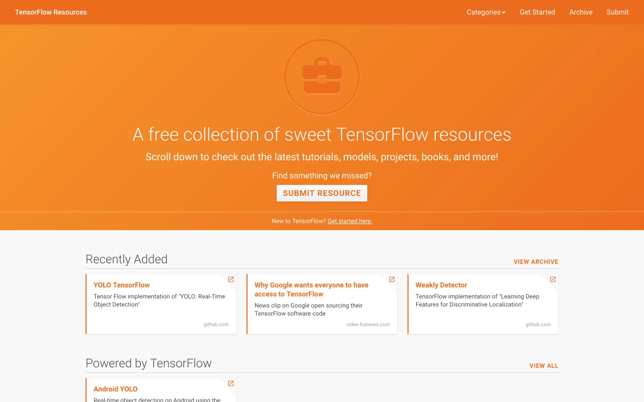 TensorFlow Resources homepage