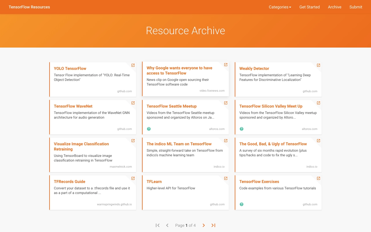 TensorFlow Resources archive page