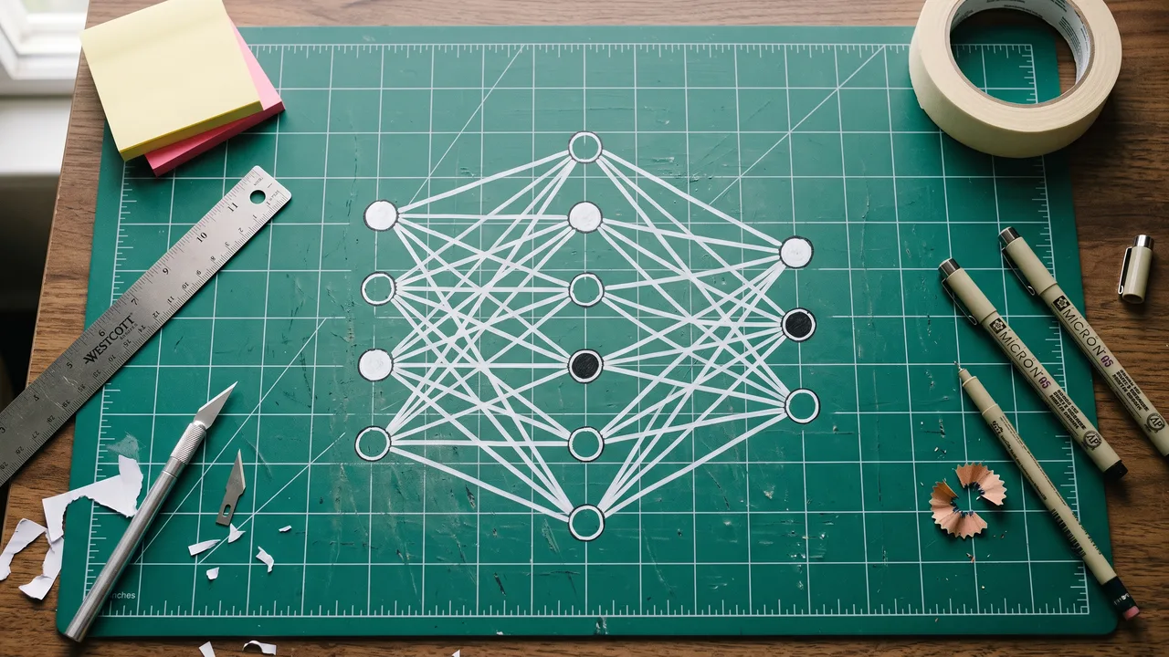Neural network drawn on a cutting mat